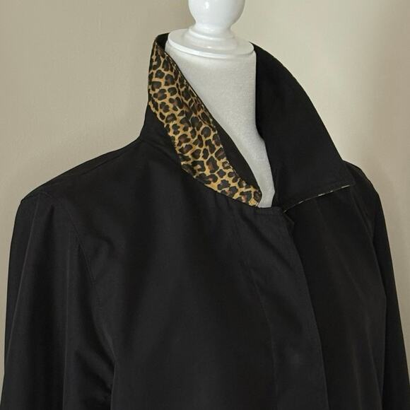 VTG Dennis Basso Nylon Barn Jacket Rain Coat Women's M | Black & Animal Print - Picture 4 of 12